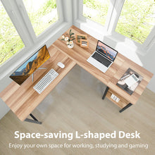 Load image into Gallery viewer, Industrial L-Shaped Corner Computer Desk Office Workstation with Storage Shelves-Natural