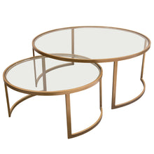 Load image into Gallery viewer, Lane 2PC Round Nesting Set in Brushed Gold Frame w/ Clear Tempered Glass Tops by Diamond Sofa