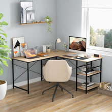 Load image into Gallery viewer, L Shaped Computer Desk with 4 Storage Shelves and Cable Holes-Natural
