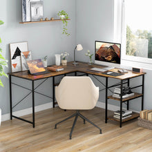Load image into Gallery viewer, L Shaped Computer Desk with 4 Storage Shelves and Cable Holes-Rustic Brown