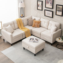 Load image into Gallery viewer, L-shaped Sectional Corner Sofa Set with Storage Ottoman-Beige