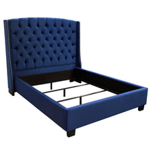 Load image into Gallery viewer, Majestic Eastern King Tufted Bed in Royal Navy Velvet with Nail Head Wing Accents by Diamond Sofa