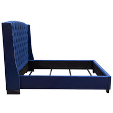 Load image into Gallery viewer, Majestic Eastern King Tufted Bed in Royal Navy Velvet with Nail Head Wing Accents by Diamond Sofa