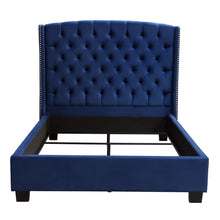 Load image into Gallery viewer, Majestic Eastern King Tufted Bed in Royal Navy Velvet with Nail Head Wing Accents by Diamond Sofa