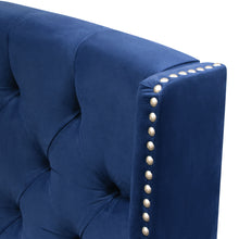 Load image into Gallery viewer, Majestic Queen Tufted Bed in Royal Navy Velvet with Nail Head Wing Accents by Diamond Sofa