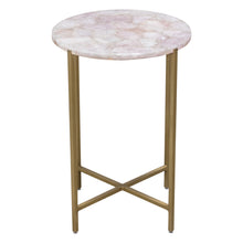 Load image into Gallery viewer, Mika Round Accent Table w/ Rose Quartz Top w/ Brass Base by Diamond Sofa