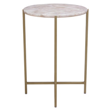 Load image into Gallery viewer, Mika Round Accent Table w/ Rose Quartz Top w/ Brass Base by Diamond Sofa