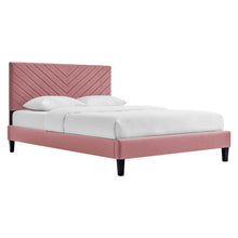 Load image into Gallery viewer, Roxanne Tapered Wood Leg Performance Velvet Queen Platform Bed by Modway