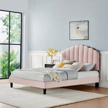 Load image into Gallery viewer, Daisy Tapered Wood Leg Performance Velvet Queen Platform Bed by Modway