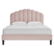 Load image into Gallery viewer, Daisy Tapered Wood Leg Performance Velvet Queen Platform Bed by Modway