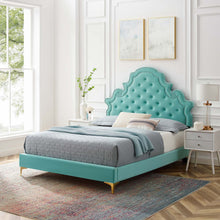 Load image into Gallery viewer, Gwyneth Tufted King Platform Bed in Mint