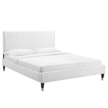 Load image into Gallery viewer, Peyton Performance Velvet Twin Platform Bed in Whi