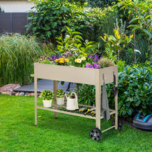 Load image into Gallery viewer, Metal Raised Garden Bed with Storage Shelf Hanging Hooks and Wheels-Light Brown