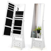 Load image into Gallery viewer, Freestanding Full Length LED Mirrored Jewelry Armoire with 6 Drawers-White