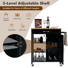 Load image into Gallery viewer, Mobile Kitchen Island Cart with Rubber Wood Top-Black
