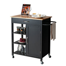 Load image into Gallery viewer, Mobile Kitchen Island Cart with Rubber Wood Top-Black