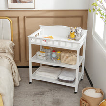 Load image into Gallery viewer, Mobile Changing Table with Waterproof Pad and 2 Open Shelves-White