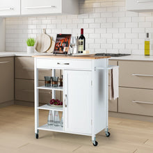 Load image into Gallery viewer, Mobile Kitchen Island Cart with Rubber Wood Top-White