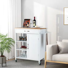 Load image into Gallery viewer, Mobile Kitchen Island Cart with Rubber Wood Top-White