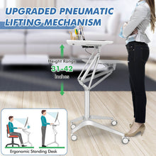 Load image into Gallery viewer, Mobile Standing Laptop Desk with Tablet Holder and 4 Rolling Casters-White