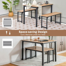 Load image into Gallery viewer, 3 Pieces Dining Table Set with 2 Benches for Dining Room Kitchen Bar-Natural