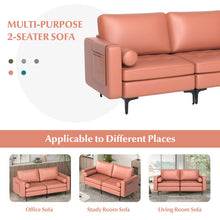 Load image into Gallery viewer, Modern Loveseat Sofa with 2 Bolsters and Side Storage Pocket-Pink