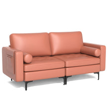 Load image into Gallery viewer, Modern Loveseat Sofa with 2 Bolsters and Side Storage Pocket-Pink