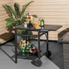 Load image into Gallery viewer, Movable Outdoor Grill Cart with Folding Tabletop and Hooks-Black