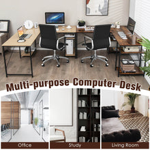 Load image into Gallery viewer, L Shaped Computer Desk with 4 Storage Shelves and Cable Holes-Rustic Brown