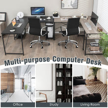 Load image into Gallery viewer, L Shaped Computer Desk with 4 Storage Shelves and Cable Holes-Black