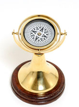 Load image into Gallery viewer, Gimbaled Compass on wood base