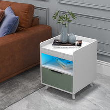 Load image into Gallery viewer, Modern Nightstand with LED Lights Sliding Drawer and Open Compartment-White