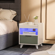 Load image into Gallery viewer, Modern Nightstand with LED Lights Sliding Drawer and Open Compartment-White