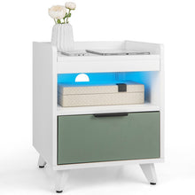 Load image into Gallery viewer, Modern Nightstand with LED Lights Sliding Drawer and Open Compartment-White