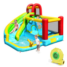 Load image into Gallery viewer, 6-in-1 Inflatable Bounce House with Climbing Wall and Basketball Hoop with Blower