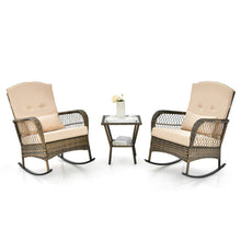 Load image into Gallery viewer, 3 Pieces Outdoor Hand-Woven PE Rattan Conversation Set with Tempered Glass Side Table-Beige