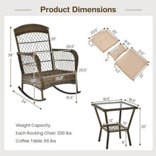 Load image into Gallery viewer, 3 Pieces Outdoor Hand-Woven PE Rattan Conversation Set with Tempered Glass Side Table-Beige