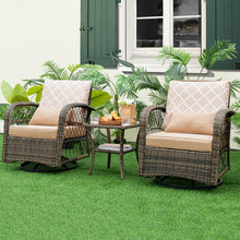 Load image into Gallery viewer, 3 Pieces Outdoor Wicker Conversation Set with Tempered Glass Coffee Table-Beige