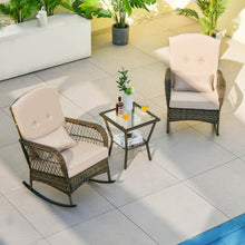 Load image into Gallery viewer, 3 Pieces Outdoor Hand-Woven PE Rattan Conversation Set with Tempered Glass Side Table-Beige