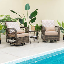 Load image into Gallery viewer, 3 Pieces Outdoor Wicker Conversation Set with Tempered Glass Coffee Table-Beige