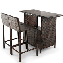 Load image into Gallery viewer, 3 Pieces Outdoor Wicker Bar Set with 3 Rows Stemware Racks