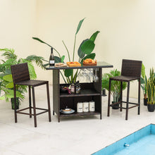 Load image into Gallery viewer, 3 Pieces Outdoor Wicker Bar Set with 3 Rows Stemware Racks