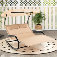 Load image into Gallery viewer, Outdoor 2 Persons Rocking Chaise Lounge with Canopy and Wheels-Beige
