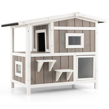 Load image into Gallery viewer, Outdoor 2-Story Wooden Feral Cat House with Escape Door-Gray