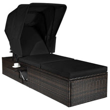 Load image into Gallery viewer, Outdoor Adjustable Cushioned Chaise Lounge Chair with Folding Canopy-Black