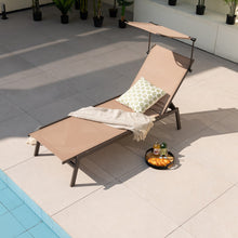 Load image into Gallery viewer, Outdoor Chaise Lounge Chair with Sunshade and 6 Adjustable Position-Brown