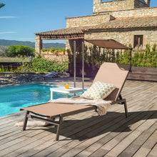 Load image into Gallery viewer, Outdoor Chaise Lounge Chair with Sunshade and 6 Adjustable Position-Brown
