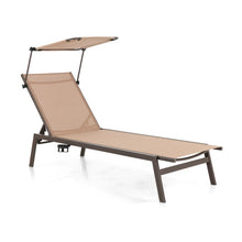 Load image into Gallery viewer, Outdoor Chaise Lounge Chair with Sunshade and 6 Adjustable Position-Brown