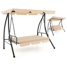 Load image into Gallery viewer, 2-Seat Outdoor Convertible Swing Chair with Flat Bed and Adjustable Canopy-Beige