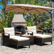 Load image into Gallery viewer, 5 Pieces Patio Conversation Set with Cushions Coffee Table and 2 Ottomans
